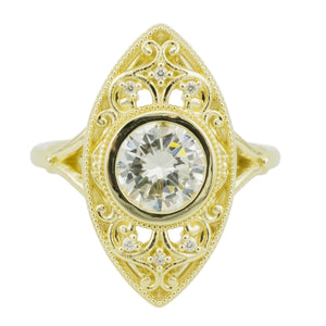 1.12ctw Round Brilliant J/SI2 Diamond and Accented Fashion Ring in 14KYellow Gold - Size 6.75