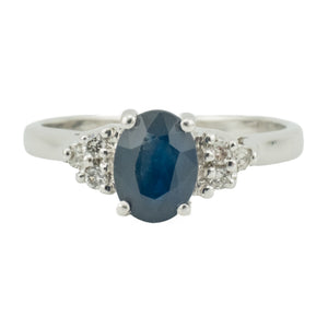 0.75ctw Oval Sapphire & Diamond Accented Gemstone Ring in 14K White Gold - 5.5