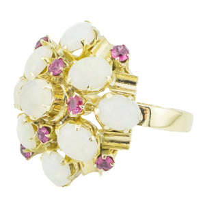 Vintage 6.72ctw Opal with Ruby Accents Gemstone Ring in 12K Yellow Gold - Size 5.75