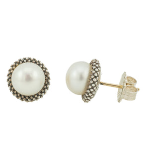 8.5mm Lagos Pearl Caviar Solitaire Earrings in Sterling Silver and 14K Yellow Gold