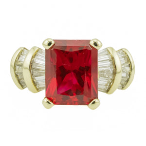 3.75ctw Emerald Cut Lab Ruby & Diamond Accented Gemstone Ring in 14K Yellow Gold - Size 7