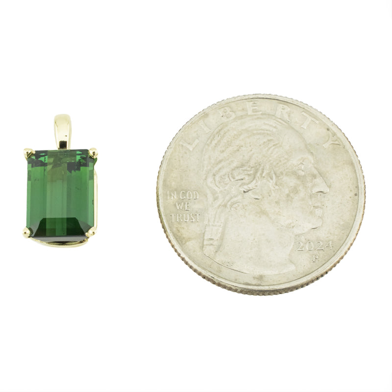 3.28ctw Emerald Cut Tourmaline Solitaire Gemstone Pendant in 14K Yellow Gold