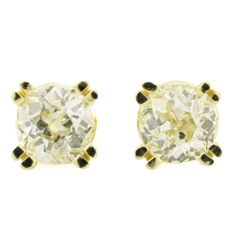 1.91ctw Mine Cut Diamond Solitaire Stud Earrings in 14K Yellow Gold