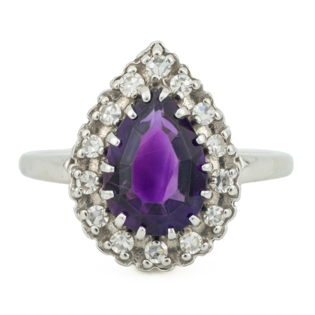 3.30ctw Pear Purple Amethyst w/ Diamond Accents Gemstone Ring in 14K White Gold