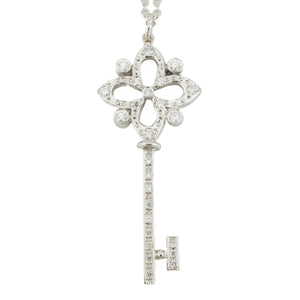 0.20ctw Diamond Accented Key Pendant and 16" Cable Chain in 18K White Gold