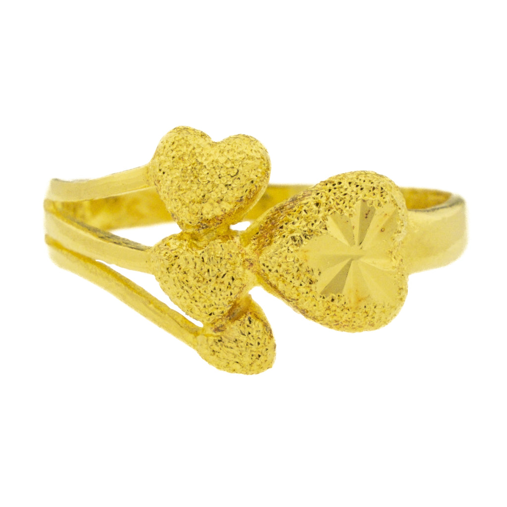 Lady's Hearts Gold Ring in 24K Yellow Gold - Size 7.5