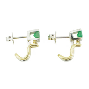 0.48ctw Emerald Gemstone & Diamond Accented Post Huggie Earrings in 14K Yellow Gold