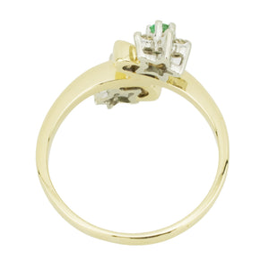 0.14ctw Emerald & Diamond Accented Gemstone Ring in 14K Two-Tone Gold - Size 7.5