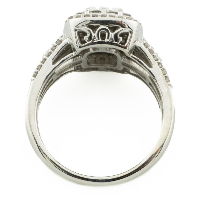 0.95ctw Round Brilliant and Single Cut Diamond Accented Cluster Ring in 10K White Gold - Size 7.25