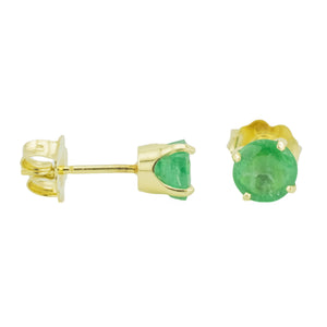 0.75ctw Round Emerald Solitaire Gemstone Stud Earrings in 14K Yellow Gold