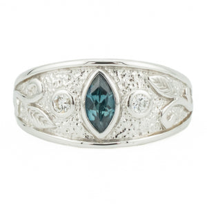0.45ctw Marquise Sapphire & Diamond Accented Ring in 18K White Gold - 8.5
