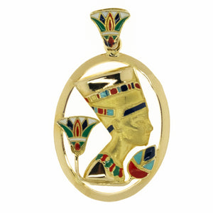 Nefertiti Pendant in 18K Yellow Gold with Colorful Enamel Details