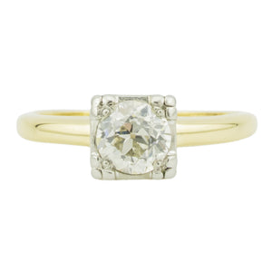 0.65ct Retro European Cut Diamond Solitaire Engagement Ring in 14K Two-Tone Gold