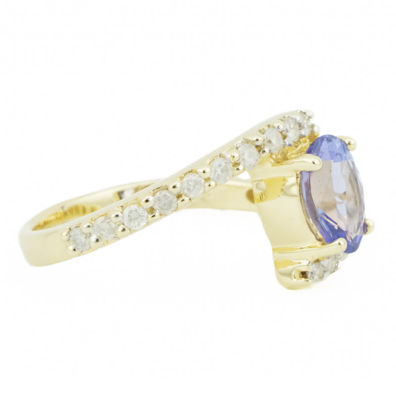 1.00ctw Tanzanite & Diamond Accented Gemstone Ring in 10K Yellow Gold - Size 6.5