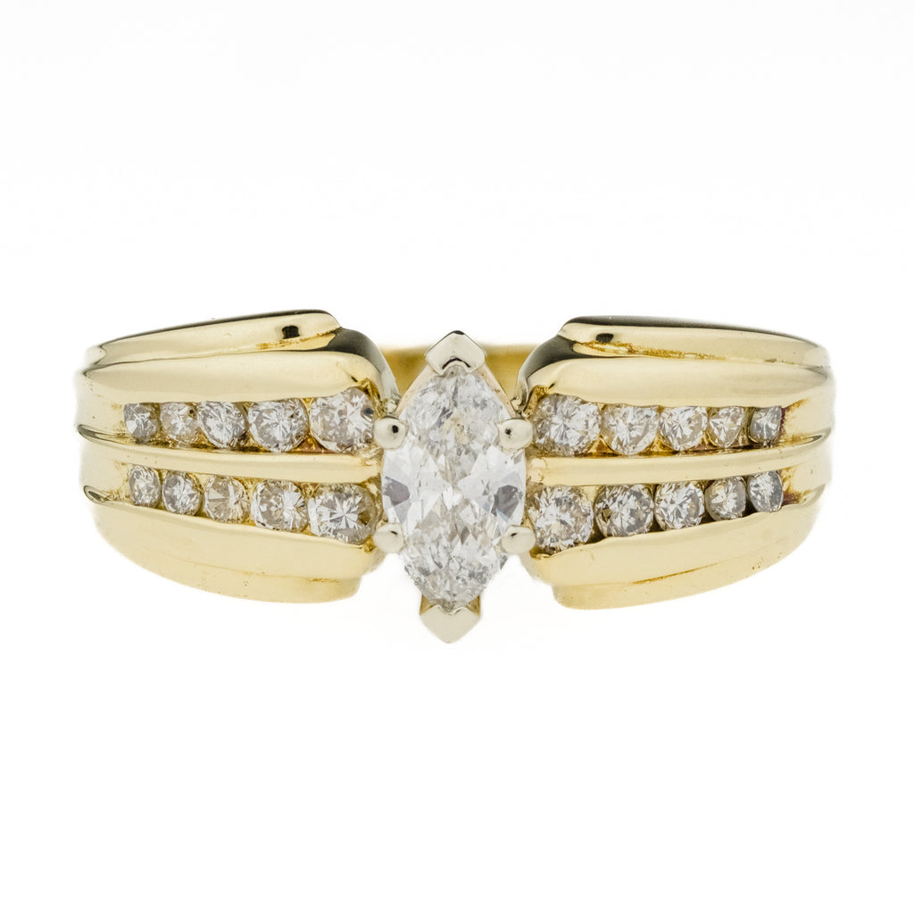 0.80ct Marquise Diamond & Accented Engagement Ring in 14K Yellow Gold - Size 7.5