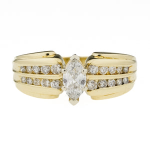 0.33ct Marquise Diamond & Accented Engagement Ring in 14K Yellow Gold - Size 7.5