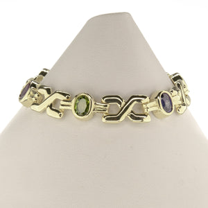 Women's Multi Colored Gemstone 7.5" Tennis Bracelet in 14K Yellow Gold