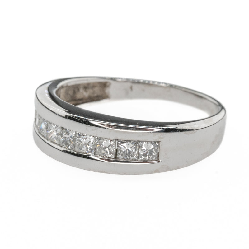 1.00ctw 9-Princess Cut Diamond Men's Wedding Band Ring in 14K White Gold Size 11.25