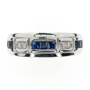 0.82ctw 9-Baguette Sapphire & 0.04ctw 4-Round Diamond Men's Wedding Band Ring in 10K White Gold - Size 11.50