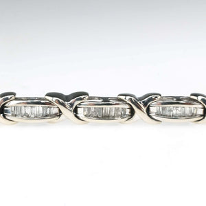 Baguette Diamond X and Bar Tennis Bracelet in 10K White Gold