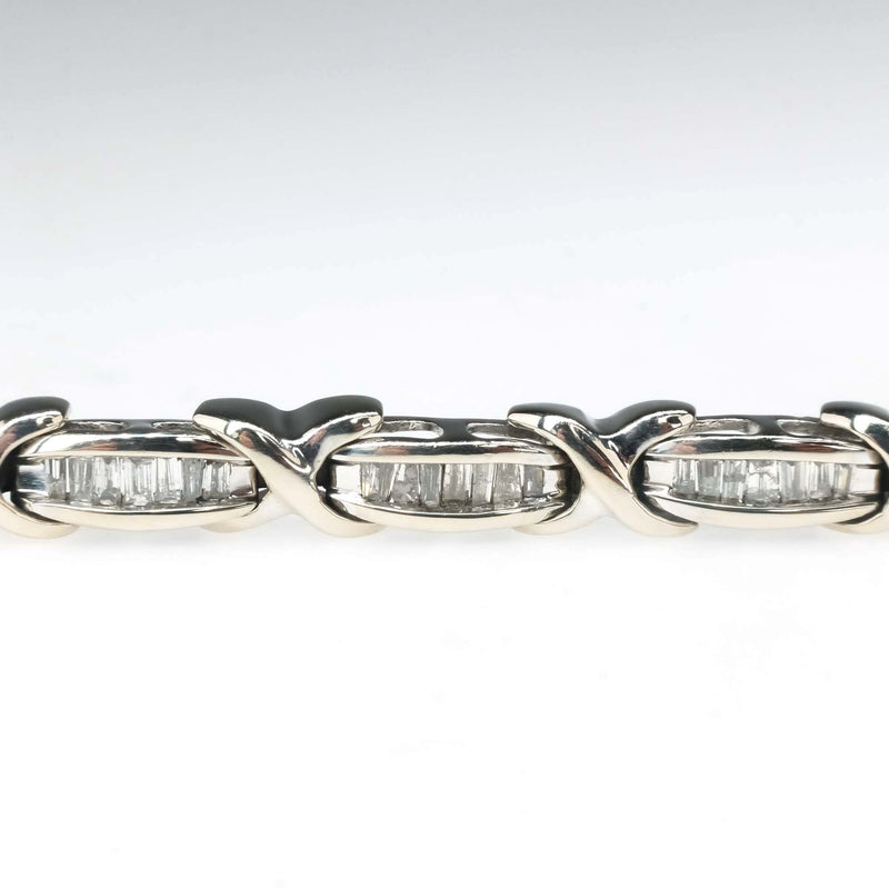 Baguette Diamond X and Bar Tennis Bracelet in 10K White Gold