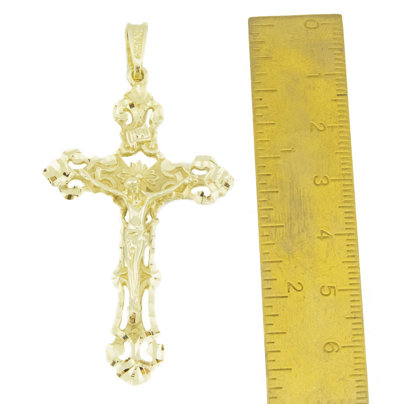 Gold Nugget Cross Crucifix Religious Pendant in 14K Yellow Gold - 8.6 Grams