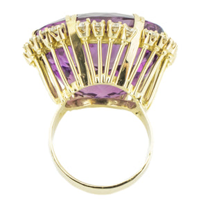 Vintage 35ctw Amethyst w/ Diamond Accents Ring in 14K Yellow Gold - Size 6.75