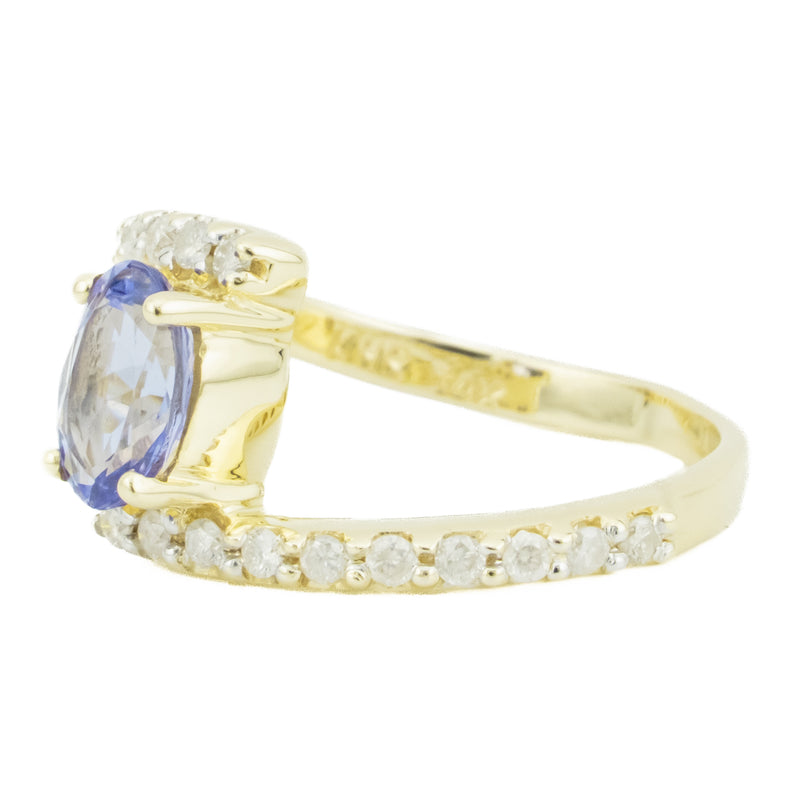 1.00ctw Tanzanite & Diamond Accented Gemstone Ring in 10K Yellow Gold - Size 6.5