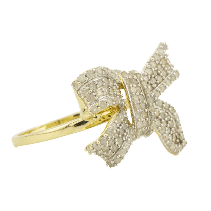 1.33ctw Multi Diamond Bow Ring in 10K Yellow Gold - Size 9.25