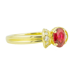 0.75ctw Oval Lab Ruby & Diamond Accented Gemstone Ring in 18K Yellow Gold - Size 6.25