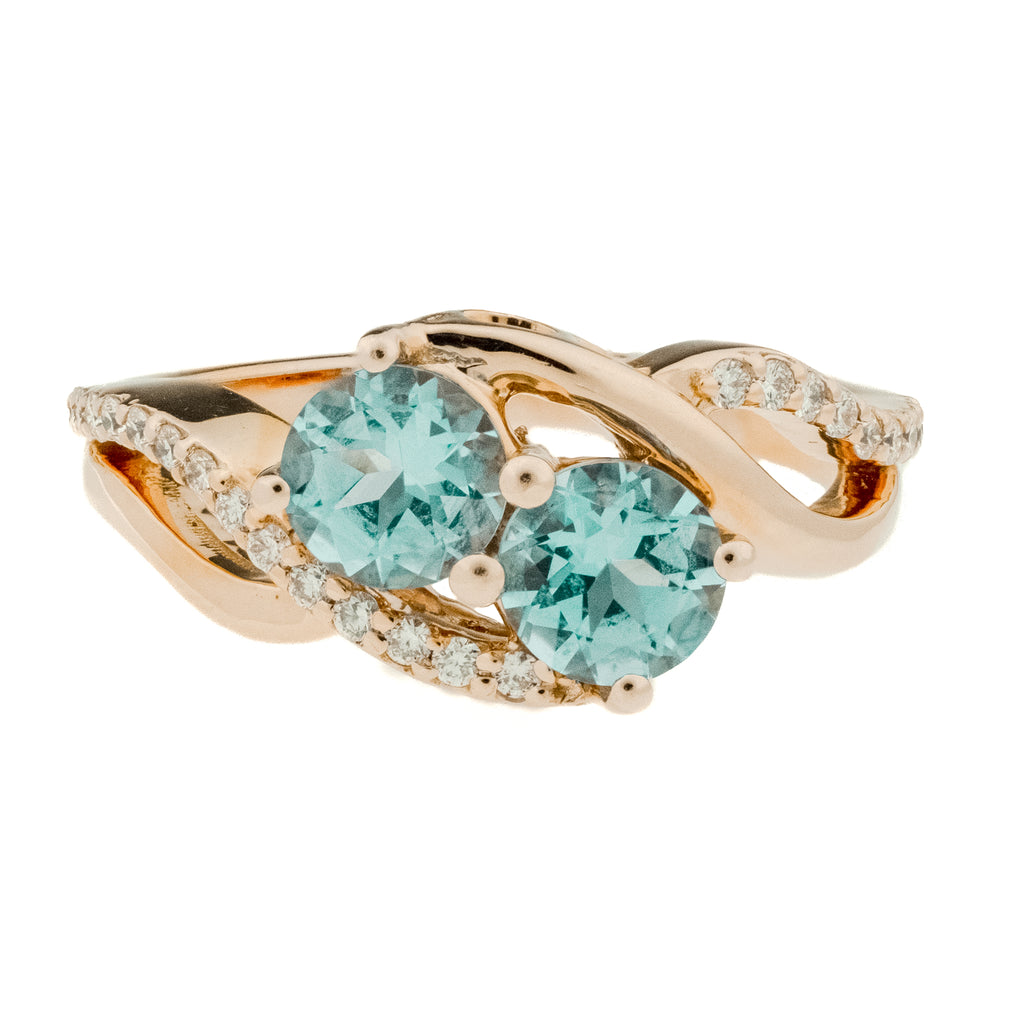 0.98ctw Blue Topaz with 0.25ctw Diamond Accents Gemstone Ring in 14K Rose Gold - Size 4.75