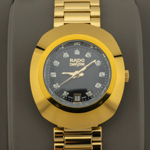 Rado The Original Quartz Black Dial Ladies Watch R12306313 - Yellow Gold Tone