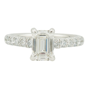 IGI Lab 1.46ctw Emerald Cut Diamond E/VS1 with Accents Engagement Ring in 14K White Gold - Size 7