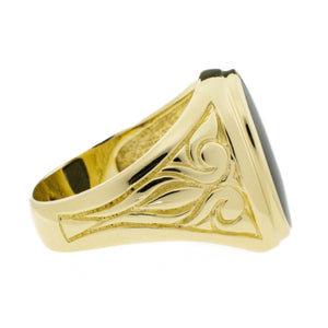 14K Yellow Gold Men's Black Onyx Solitaire Gemstone Ring - Size 10.5