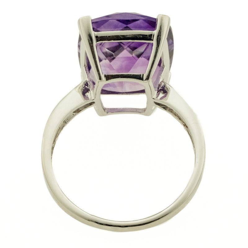 15.36ct Cushion Amethyst w/ 0.03ctwDiamond Accents Gemstone Ring in 14K White Gold