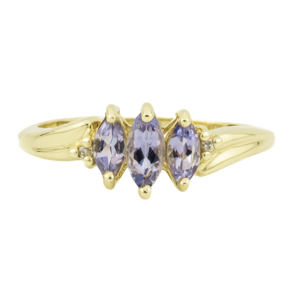 Tanzanite Three Stone Ring in 10K Yellow Gold - Size 7.25