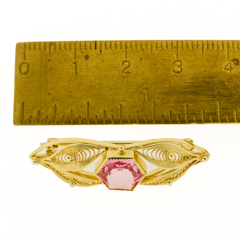 Pink Stone Brooch in 10K Yellow Gold