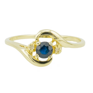 0.15ctw Round Sapphire with Diamond Accents Gemstone Ring in 14K Yellow Gold - 5.75
