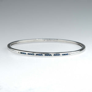 Sapphire and Diamond Hinged Bangle Bracelet in 14K White Gold