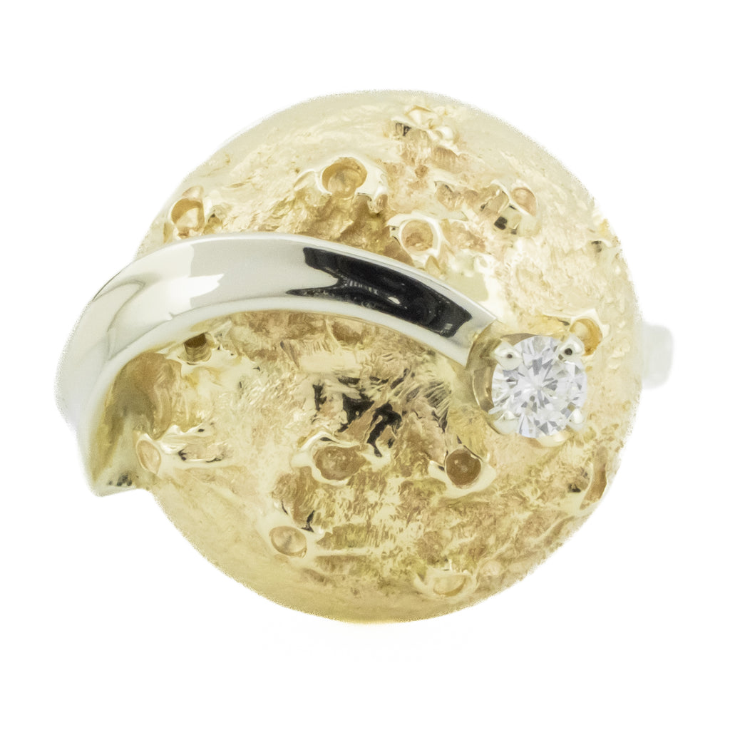 0.10ctw Round Solitaire Diamond Shooting Star & Moon Ring in 14K Two-Tone Gold - Size 6.5
