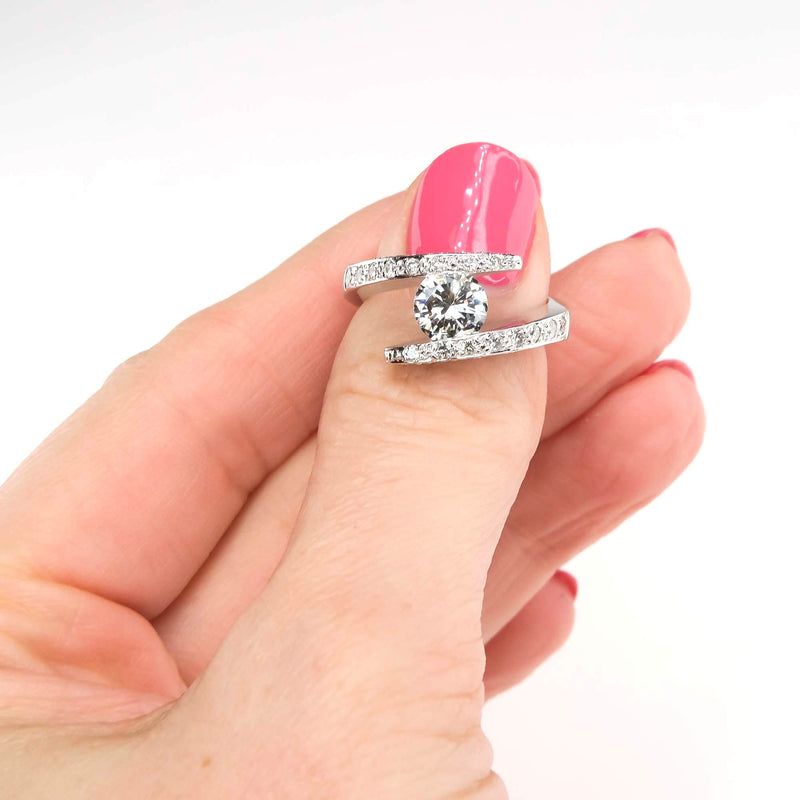 1.21ct Round VS2/G Diamond Bypass Statement Ring in 14K White Gold