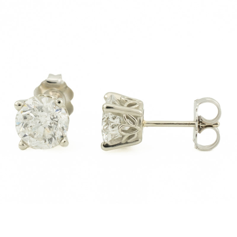 2.17ctw Round Diamond Solitaire Stud Earrings in 14K White Gold