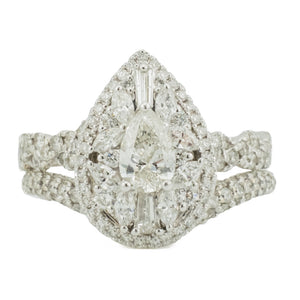 0.50tw Pear Diamond w/ 1.5ctw Diamond Accented Bridal Wedding Set in 14K White Gold - Size 7
