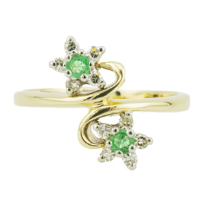 0.14ctw Emerald & Diamond Accented Gemstone Ring in 14K Two-Tone Gold - Size 7.5