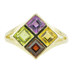 Princess Cut Multi-Gemstone Ring in 14K Yellow Gold - Size 6