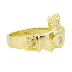 Diamond Solitaire Claddagh Ring in 14K Yellow Gold - Size 9.5