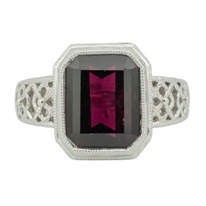 4.80ct Solitaire Emerald Cut Garnet Gemstone Ring in 14K White Gold - Size 5.75