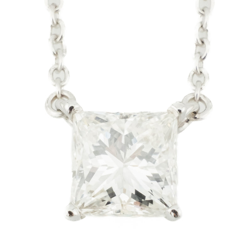 1.06ctw Princess Cut Diamond Solitaire 16" Necklace in 14K White Gold