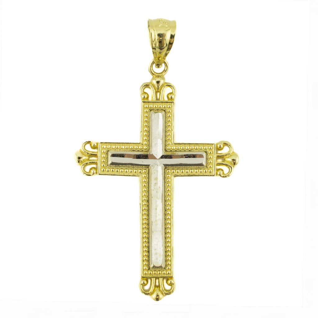 Gold Cross Pendant in 14K Two Tone Gold - 2.2 Grams