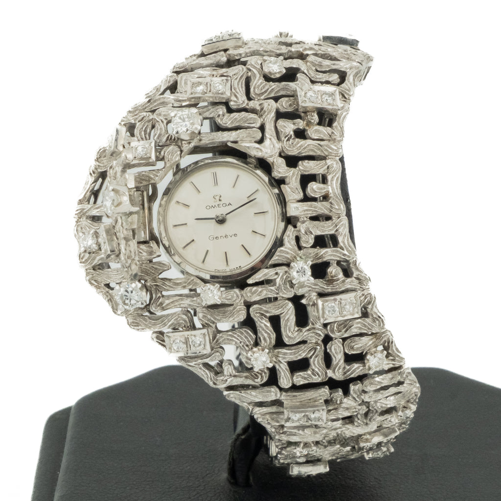 Vintage Omega Genève Diamond Accented Ladies Watch in 14K White Gold